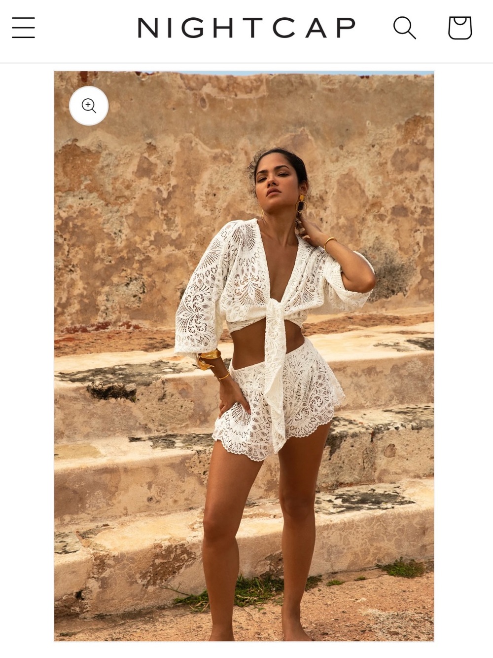 Nightcap Lanai Lace Shorts Set White XS